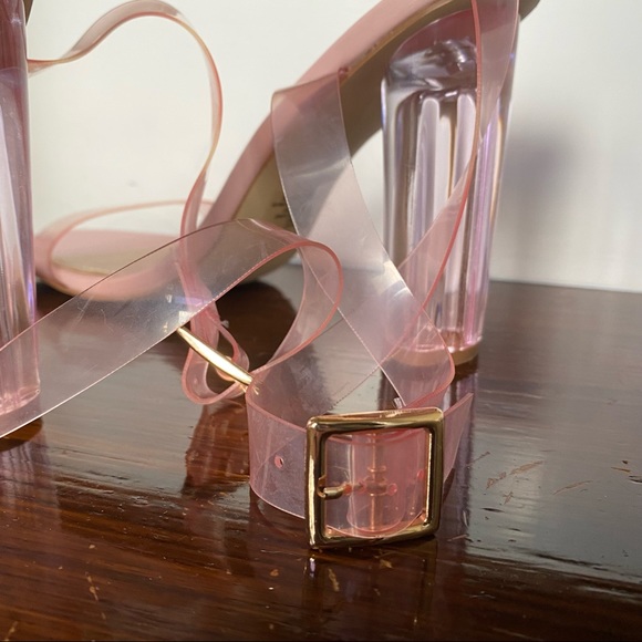 JUSTFAB Pink Heels with clear heel & straps - Picture 3 of 6